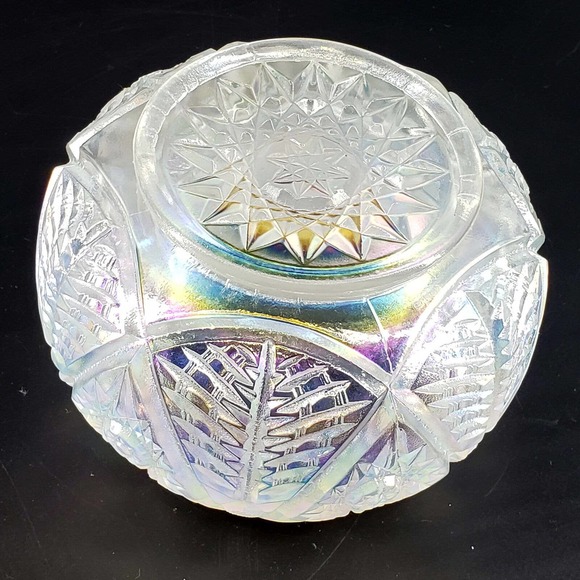 Fenton White Iridescent Opalescent Glass Rose Bowl Vase - Picture 3 of 3